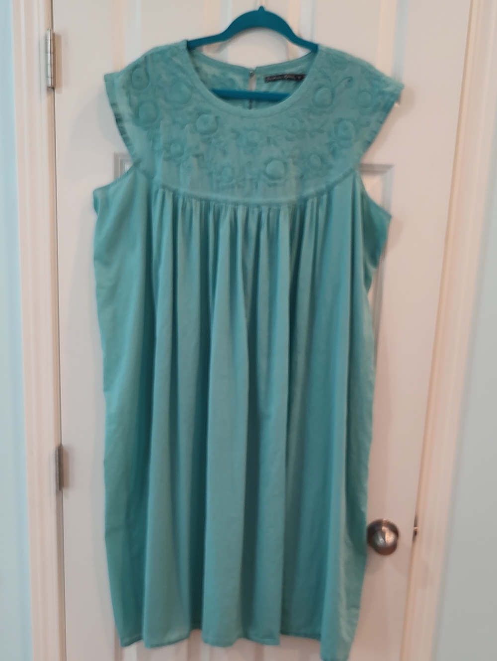 Gudrun Sjoden Teal Embroidered Yoke Midi Dress
